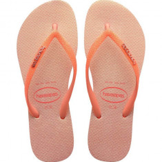 Havaianas slapi SLIM GLITTER IRIDESCENT femei, culoarea portocaliu, cu toc plat, 4148922.5567