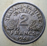 Moneda Franta 2 Franci Vichy 1943 Aluminiu WWII KM#904.1