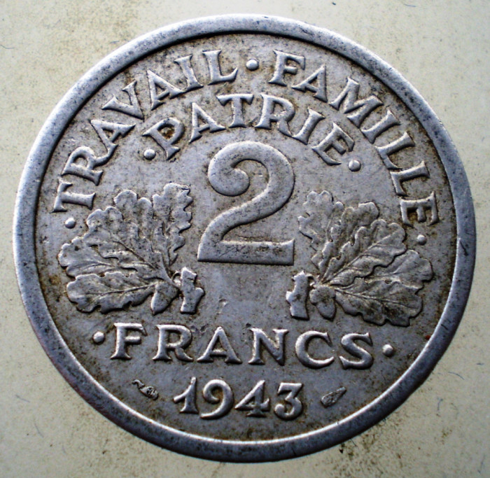 1.132 FRANTA VICHY WWII 2 FRANCS FRANCI 1943