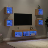 Unitati de perete TV cu LED-uri, 7 piese, stejar sonoma, lemn GartenMobel Dekor, vidaXL