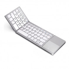 Tastatura pliabila ultra-subtire BRAGUS®, touchpad incorporat cu 2 click-uri, wireless si compatibila cu Android, iOS, Smart TV, argintie