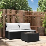 VidaXL Set mobilier de grădină cu perne, 3 piese, negru, poliratan 319739
