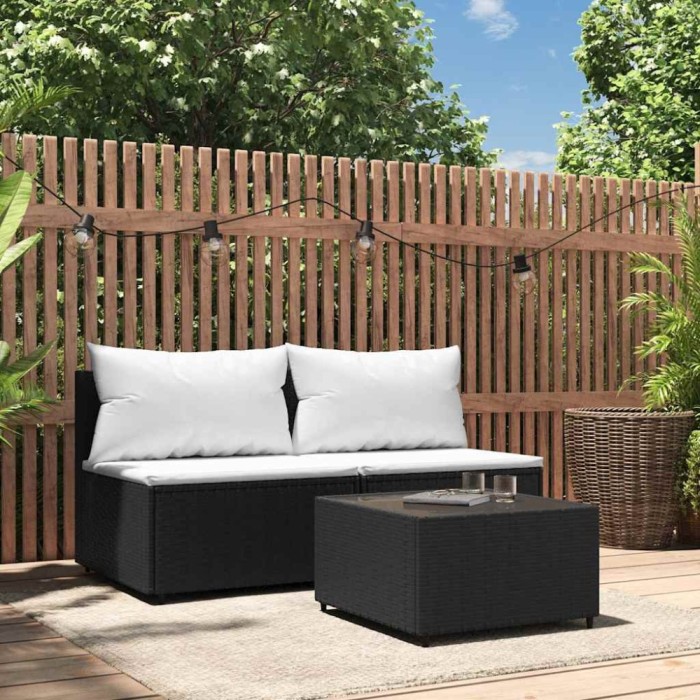 vidaXL Set mobilier de grădină cu perne, 3 piese, negru, poliratan 319739
