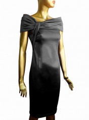 Rochie de seara eleganta din satin, de culoare neagra cu guler tip sal foto