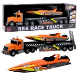 Set tir si barca de jucarie cu efecte sonore si luminoase, 53 x 14.5 x 10 cm, Lean 21473