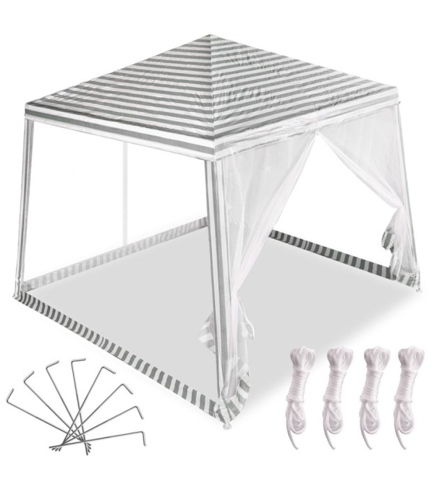 Cort pavilion usor de montat, cu plasa de tantari, alb-verde, 2,4X2,4m