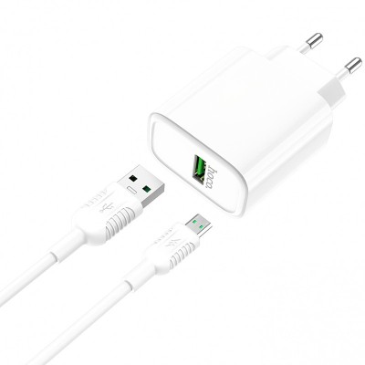 Incarcator Retea cu cablu MicroUSB HOCO Rapid C69, 1 X USB, 22.5W, Quick Charge, Alb foto