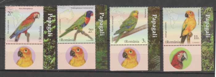 ROMANIA 2023 PAPAGALI Serie 4 valori cu tabs LP.2427 MNH**