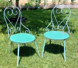Scaune metalice de gradina cu spatar, model vintage romanesc, berarie anii 70, Dupa 1950