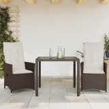 Set bistro cu perne, 3 piese, maro, poliratan