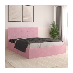 Pat Tapitat Filip Roz + Saltea Lux Ortopedica 180x200cm