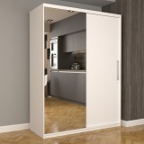 Dulap Dormitor Nova Eco 150 cm x 200 cm, cu oglinda, alb cu usi glisante albe