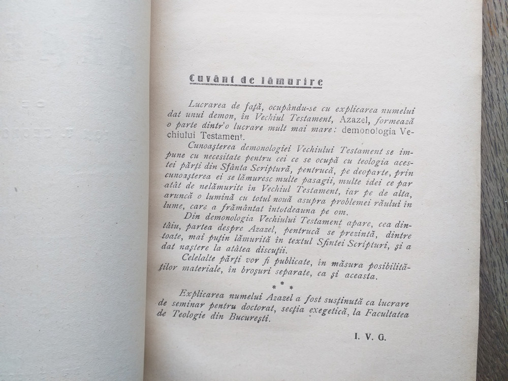 DEMONOLOGIA VECHIULUI TESTAMENT - AZAZEL de ION V . GEORGESCU , 1934 |  arhiva Okazii.ro