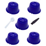 Set 5 Capsule cafea, reutilizabila, reincarcabila, compatibil Dolce Gusto, albastru inchis, cu periuta si lingurita