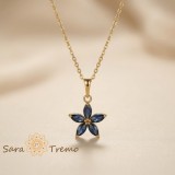 Cumpara ieftin Colier Floarea Safirului , Colier placat cu aur 14K cu cristale albastre