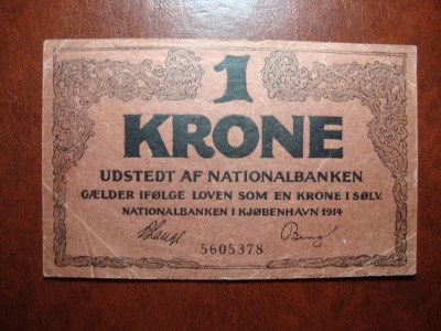 DANEMARCA 1 KRONE 1914 RARA foto
