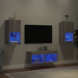 vidaXL Comode TV de perete cu lumini LED, 4 piese, gri sonoma