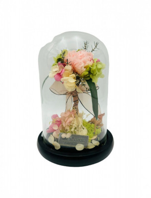 Cupola din Sticla cu Buchet din Flori naturale Criogenate, Rose Queen, ambalaj foto