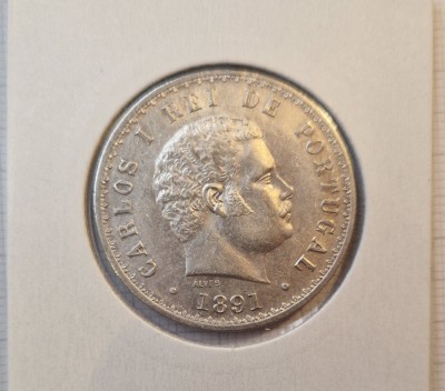 128 Portugal Portugalia, 500 Reis 1891, KM#535, Argint, CARLOS I, buna foto