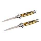 Cumpara ieftin Set doua bricege de vanatoare DEPOX&reg;, otel inoxidabil, 22.5 cm, galben/maro, husa inclusa