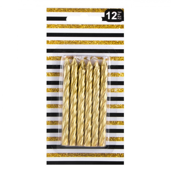 Lum&acirc;nări Tort Spiralate, Aurii, Lungime 8.5cm, Set 12 Bucăți