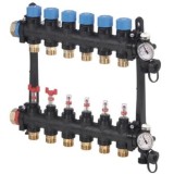 Uponor Vario M distribuitor 1&rdquo; debitmetre- ieșiri 3/4&rdquo; Eurocon &ndash; 5 circuite &ndash; 360 mm