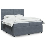 vidaXL Pat box spring cu saltea, gri &icirc;nchis, 200x200 cm, catifea
