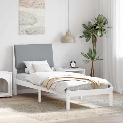 vidaXL Cadru de pat Alb și gri deschis 75 x 190 cm Lemn masiv de pin 878793 foto