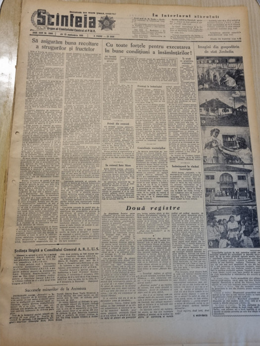 scanteia 22 septembrie 1955-gospodaria jimbolia,oradea,minerii aninoasa,craiova