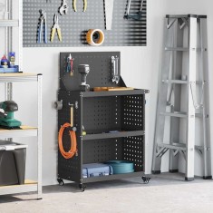 vidaXL Cărucior pentru unelte cu raft cu roata Negru 65 x 35 x 111 cm 874553
