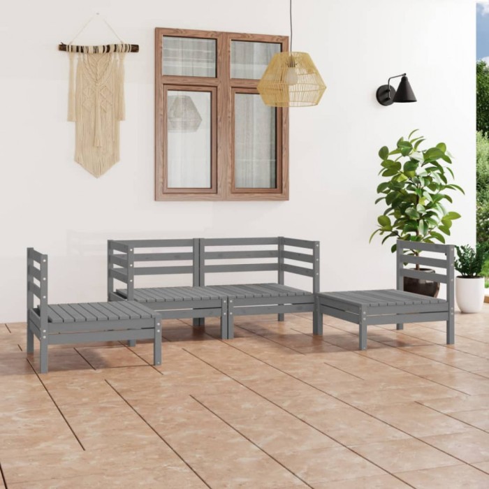vidaXL Set mobilier de grădină, 4 piese, gri, lemn masiv de pin 3082524