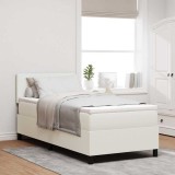 Pat cu arcuri cu saltea &amp; LED crem 90x200 cm țesătură de corduroy