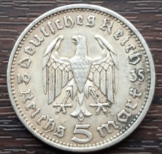(A774) MONEDA DIN ARGINT GERMANIA - 5 MARK 1935, LIT. F, PAUL VON HINDENBURG