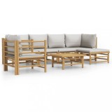 Set mobilier de gradina cu perne gri deschis, 7 piese, bambus
