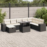 VidaXL Set mobilier de grădină cu perne, 9 piese, negru, poliratan