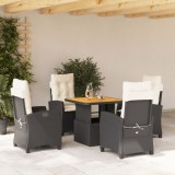 VidaXL Set mobilier de grădină cu perne, 5 piese, negru, poliratan