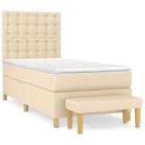 Cumpara ieftin Pat box spring cu saltea, crem, 90x200 cm, textil