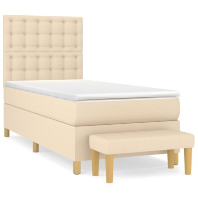 Pat box spring cu saltea, crem, 90x200 cm, textil foto