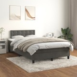 VidaXL Pat box spring cu saltea, gri &icirc;nchis, 120x200 cm, catifea