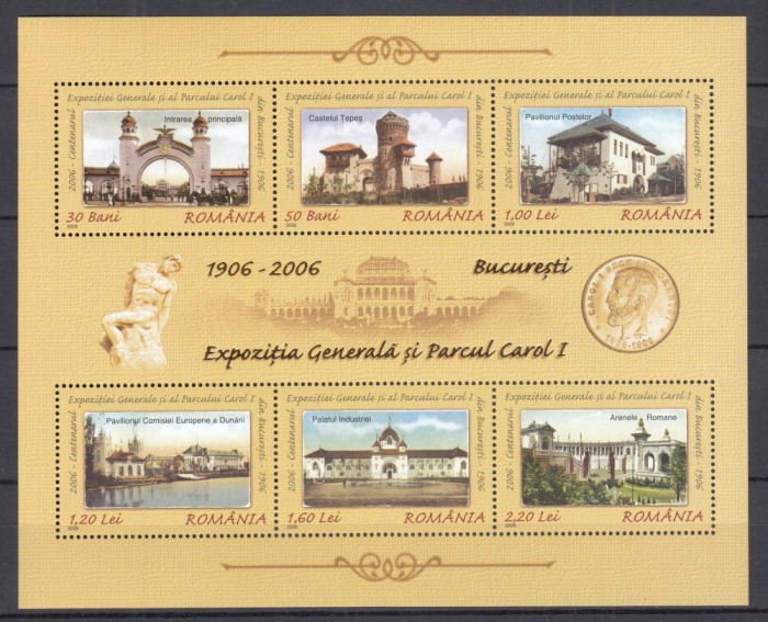 ROMANIA 2006 LP 1724 CENTENARUL EXPOZITIEI GENERALE 1906 SI PARCUL CAROL I BLOC DANTELAT MNH