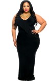 Z511-1 Rochie plus size accesorizata cu volanas pe o parte, M/L