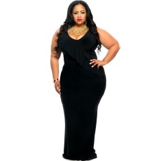 Z511-1 Rochie plus size accesorizata cu volanas pe o parte