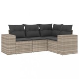 Set canapea de gradina cu perne, 4 piese, gri deschis poliratan