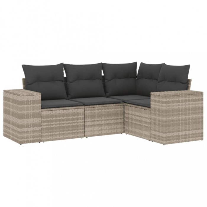 Set canapea de gradina cu perne, 4 piese, gri deschis poliratan