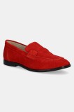 Gant mocasini din piele &icirc;ntoarsă Gimble culoarea rosu, cu toc plat, 30573865.G519