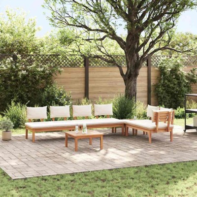 vidaXL Set de Bănci pentru Grădină cu pernă 5 pcs Maro și Crem 3356874 foto