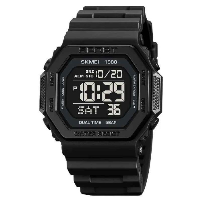 Ceas Digital Barbati SKMEI 1988 , Afisaj LED, Carcasa Irregulara, Functii Multiple, Rezistenta 5ATM, Curea PU
