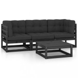 Cumpara ieftin Set mobilier grădină cu perne, 4 piese, lemn masiv pin