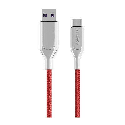 Cablu Date si Incarcare USB la USB Type-C Forever Core UltraFast, 5A, 1 m, Rosu - Argintiu foto