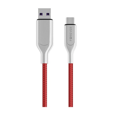 Cablu Date si Incarcare USB la USB Type-C Forever Core UltraFast, 5A, 1 m, Rosu - Argintiu foto